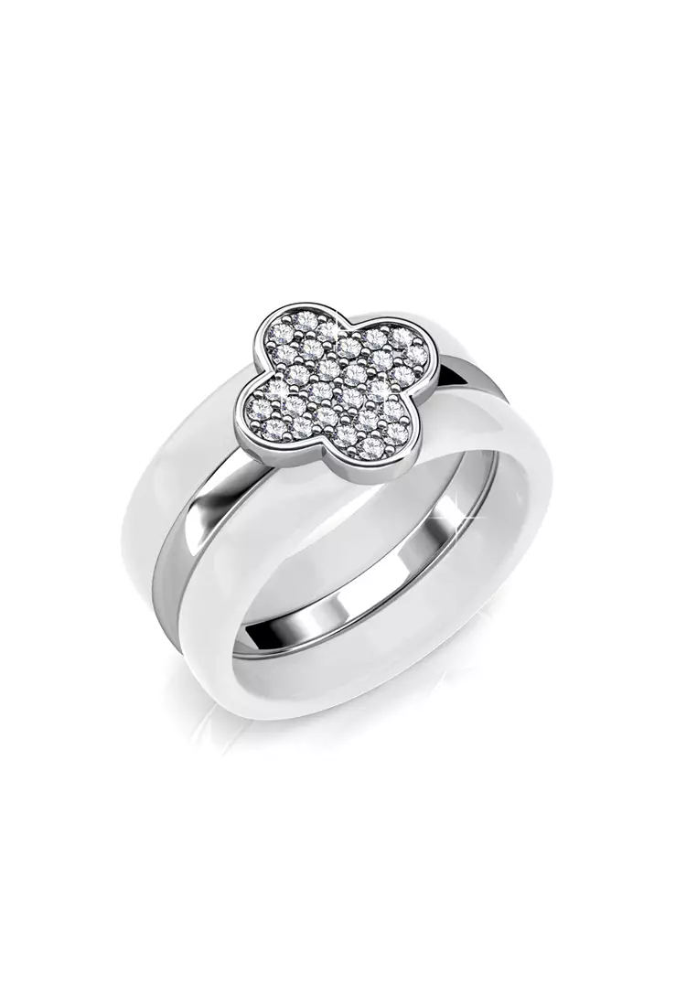 Clover Ceramic Ring White- Cincin Crystal by Her Jewellery