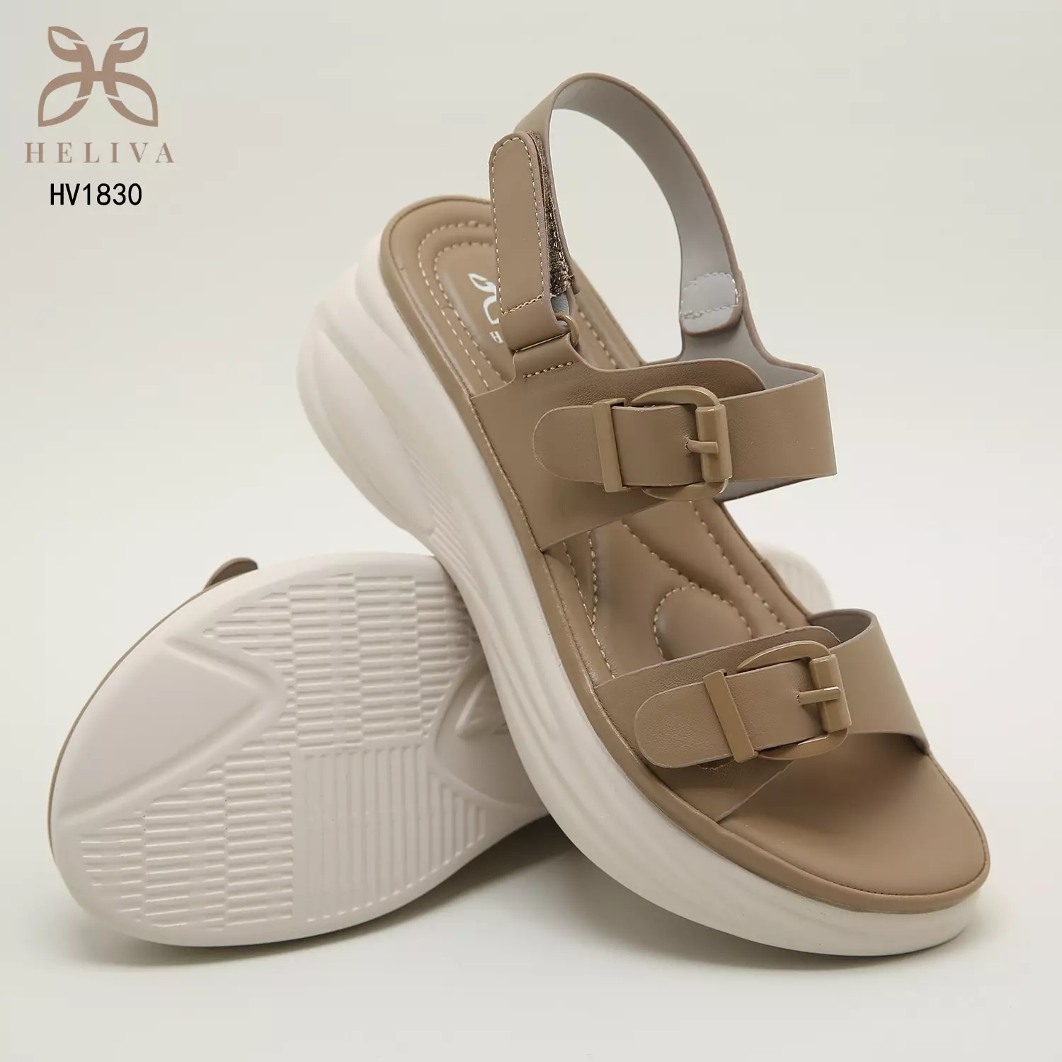 Heliva Savira Sandal Wedges Strap Buckle Hook Ankle Wrap Velcro