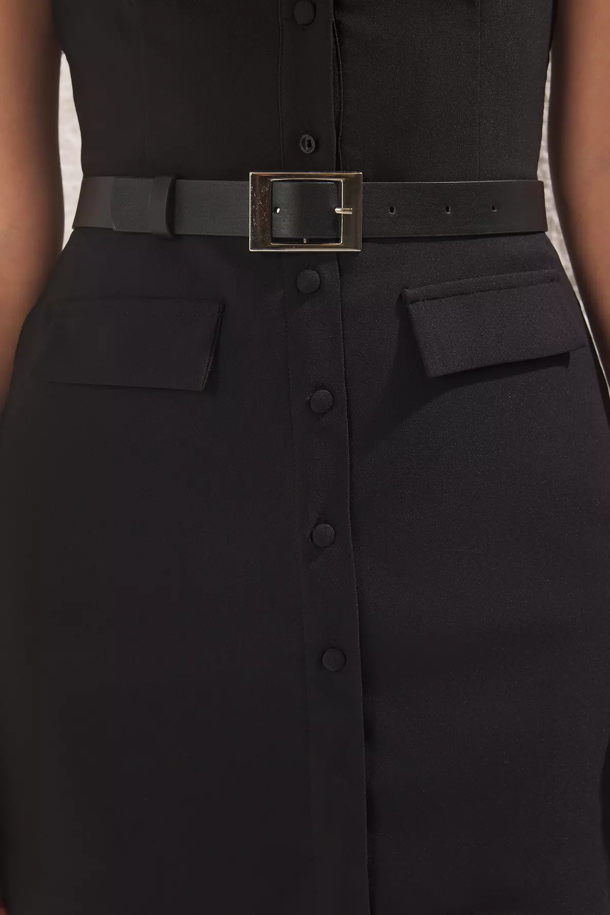 Black Belted Shorts Skirt Wide Leg Jumpsuit TWOSS25TU00037