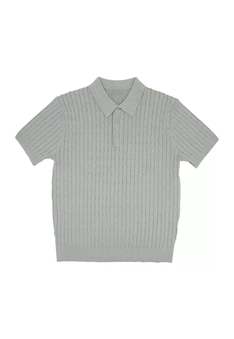 Men's Cable Knit Poloshirt - Dark Gray