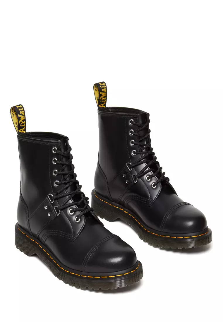 1460 HARDWARE POLISHED SMOOTH LEATHER LACE UP BOOTS BLACK - WOMEN