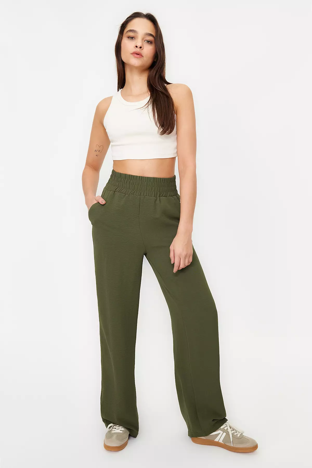 Wide Leg Elastic Waist Trousers