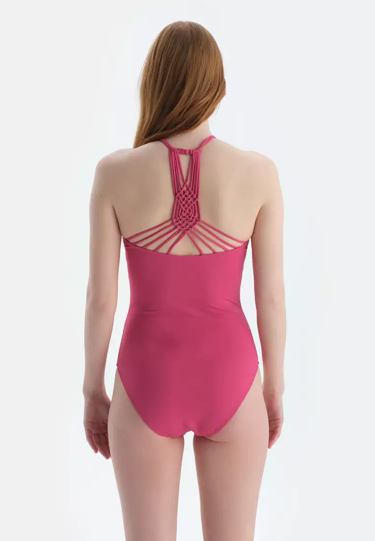 Fuchsia Swimsuit, Halterneck, Removable Padding, Non-wired, Swimwear for Women