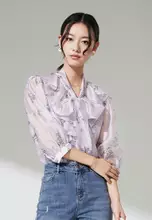 Buy Hopeshow Floral Chiffon Blouse with Front Ribbon Tie 2026