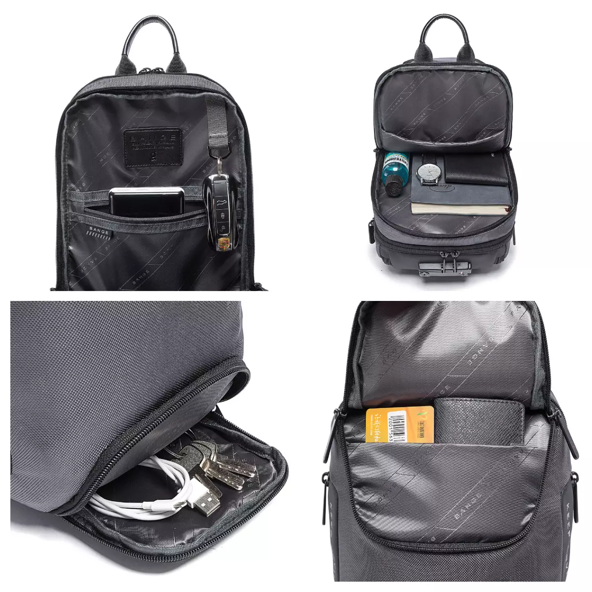 Bange BG7082 Tas Selempang Sling Bag Pria TSA Lock - BLACK GREY