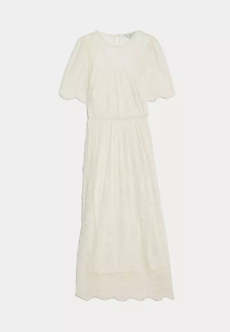 Lace Round Neck Midi Column Dress