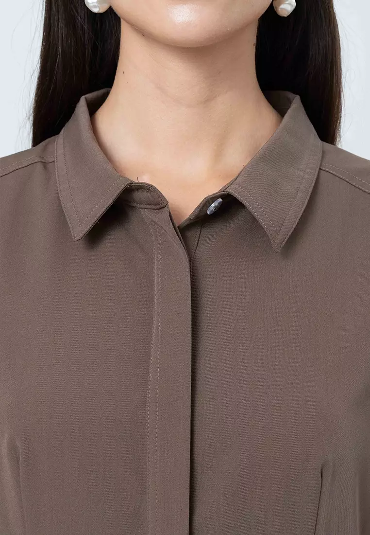 Maire Shift Dress with Structured Wrap Skirt Detail and D-Ring Accent