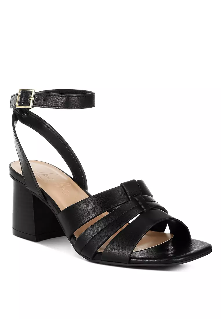 Pin Buckle Ankle Strap Sandals in Black