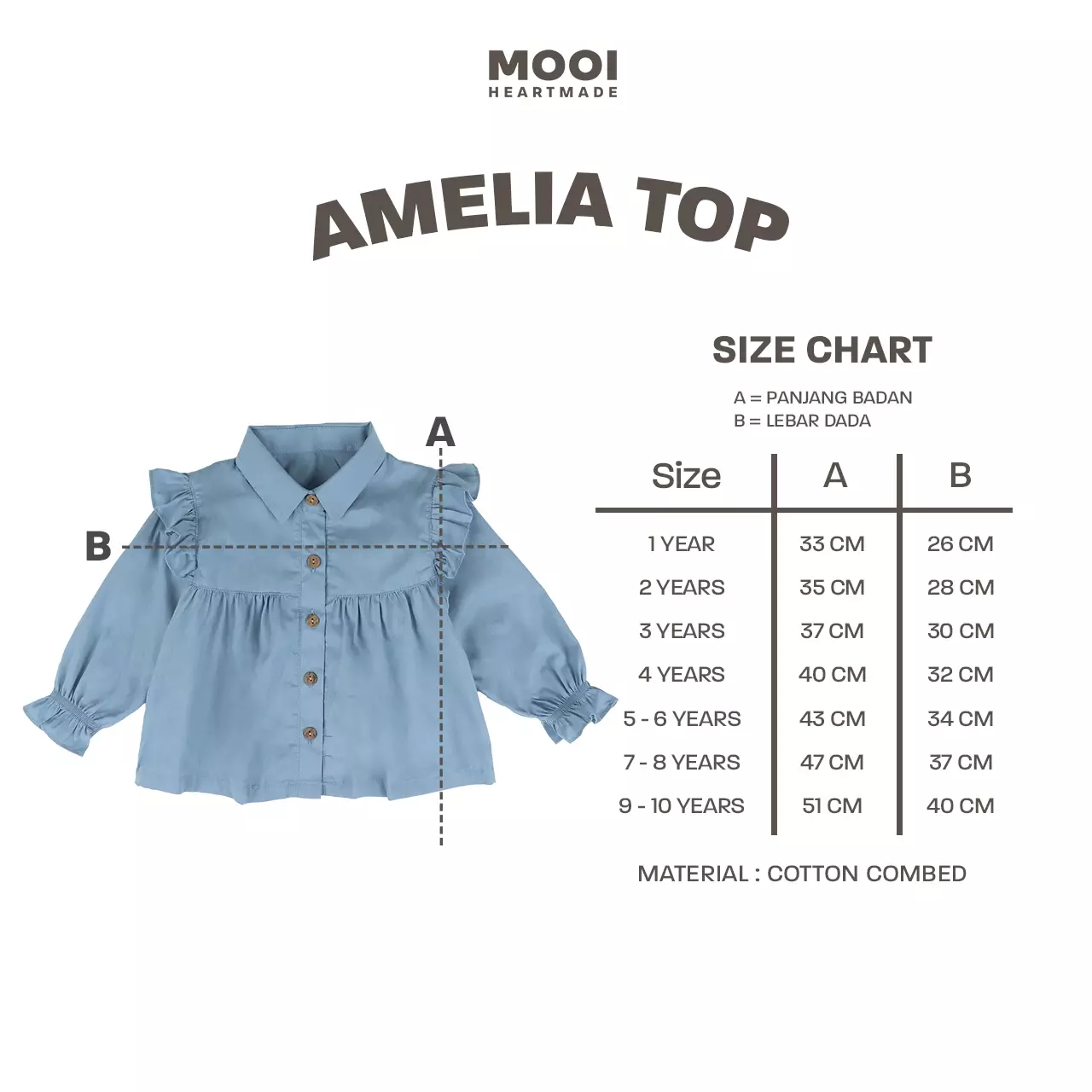Mooi Atasan Anak Perempuan Amelia Top - Dusty Blue