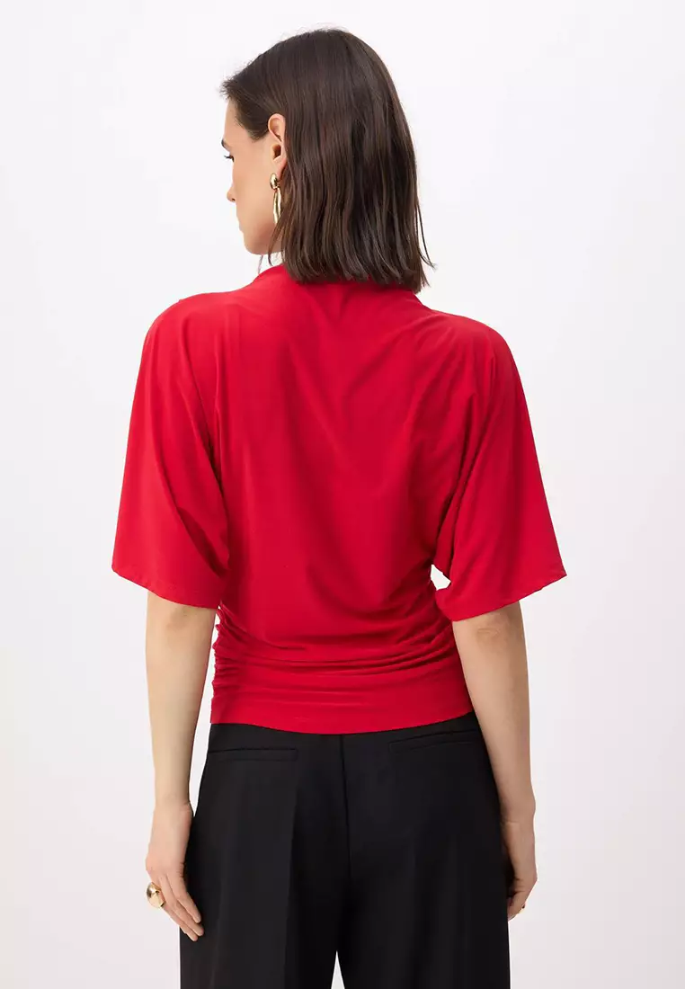 Boat Neck Batwing Sleeve Blouse