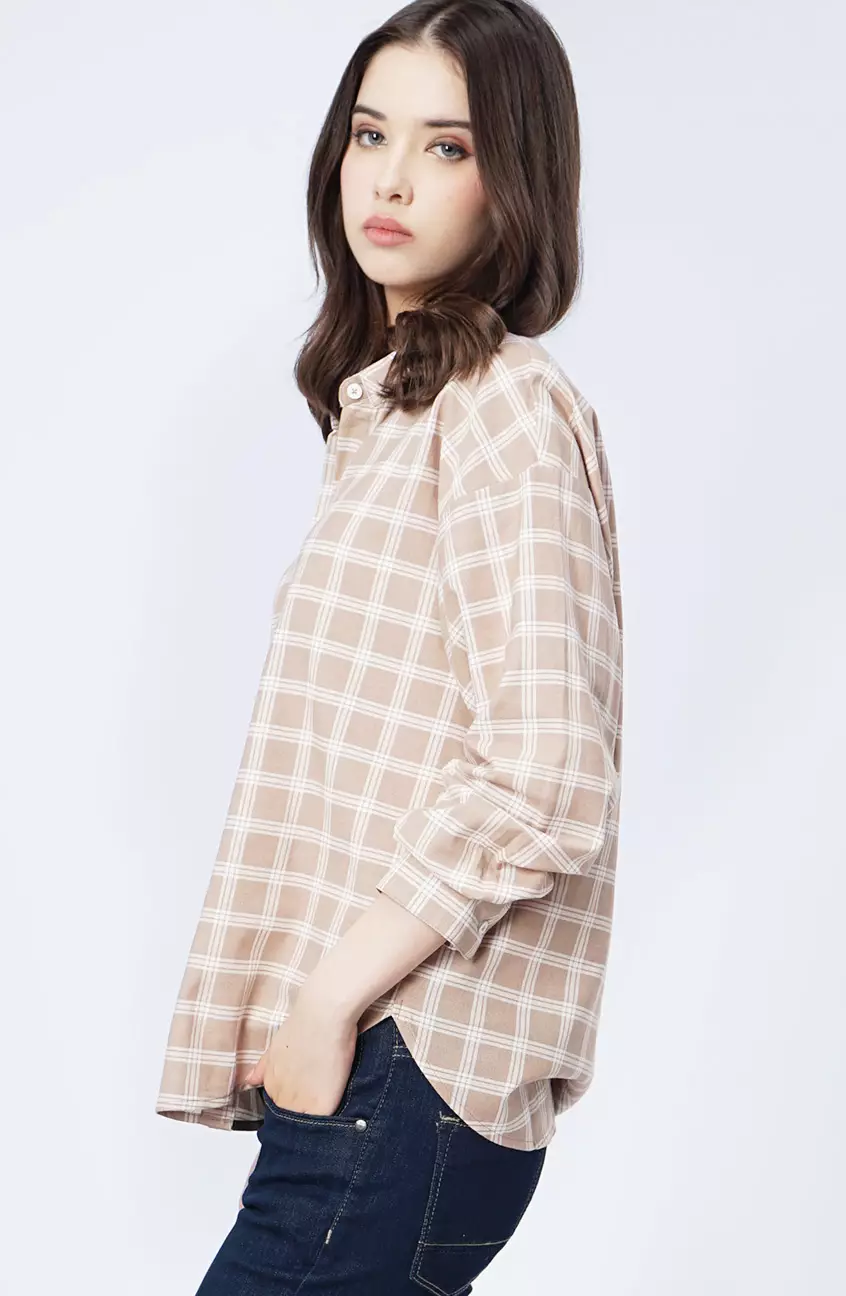 Kemeja Wanita Evie Khaki White