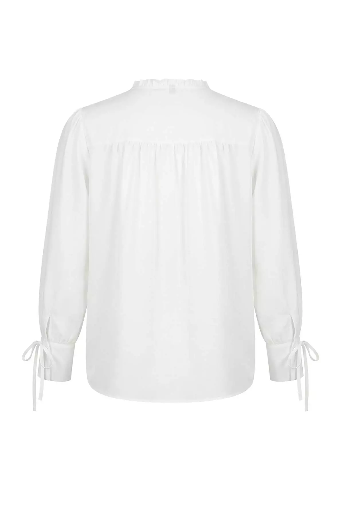 Ecru Voile Thin Lace-Up Summer Woven Plus Size Blouse Tbbss26Af00020