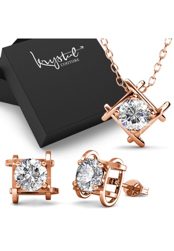 Krystal Couture gold KRYSTAL COUTURE Boxed Majestic Beauty Necklace & Stud Earrings Set Embellished with Swarovski® crystals-Rose Gold/Clear 14849AC69439D2GS_1