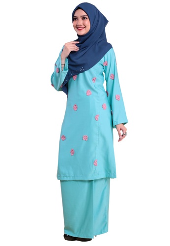Buy Kurung Happy 03 from Hijrah Couture in Blue at Zalora