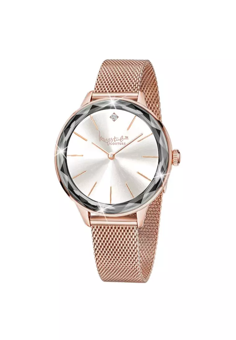 Geometric Mineral Glass Feat SWAROVSKI®Crystal Watch Rose Gold White