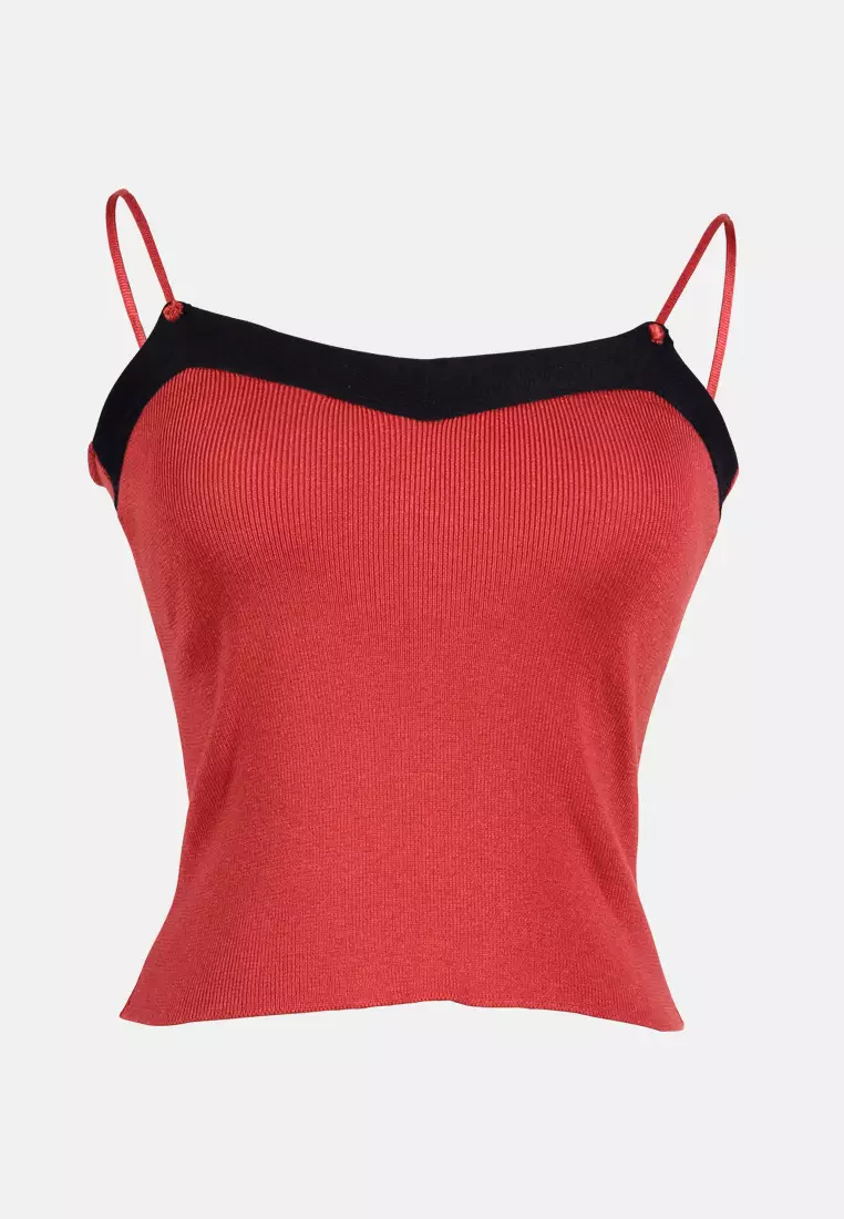 Red spaghetti clearance strap tank top