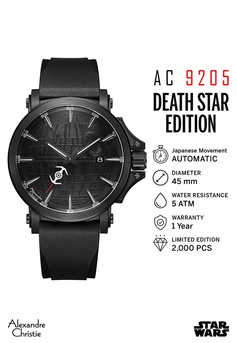 Alexandre Christie Star Wars Death Star Limited Edition Gift Set Automatic Men Black & White Dial Black Stainless Steel Premium Rubber 45mm - AC9205MARDS1