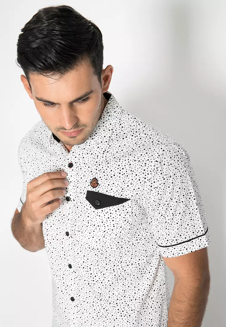 Johnwin - Kemeja Casual - SS - Putih - Polkadot - ASH.670.K880.582.C