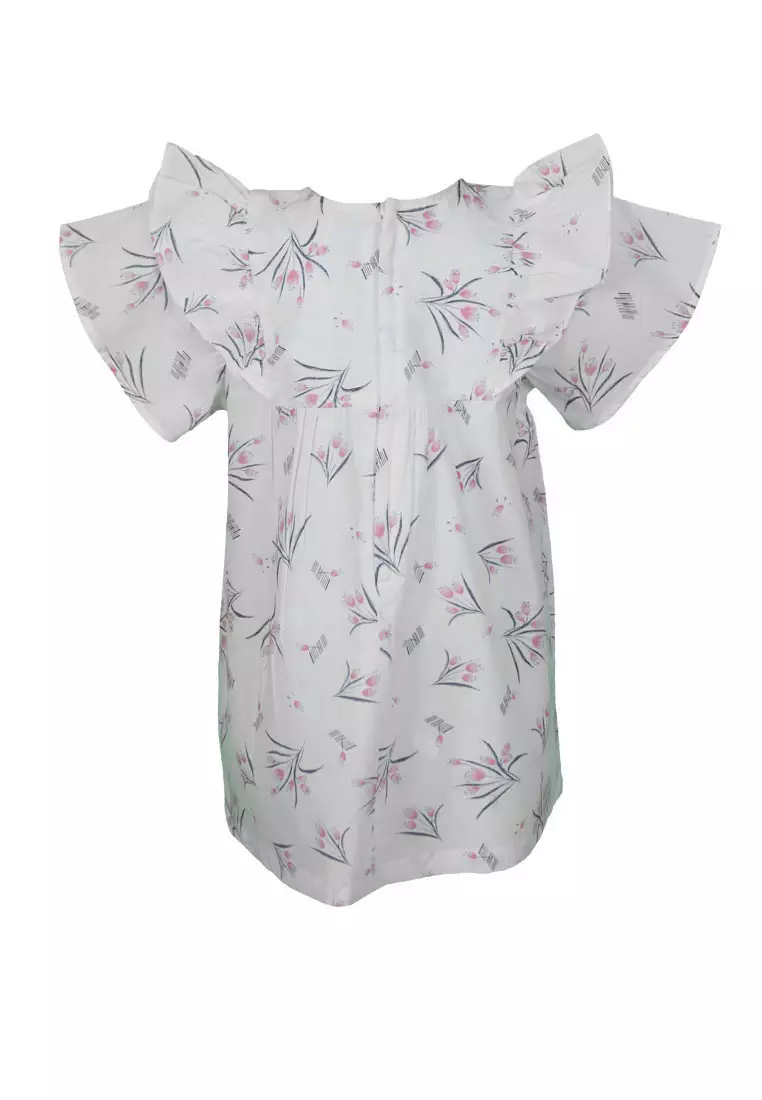 Qna Girl Aqilla Dress Anak Putih Motif Bunga