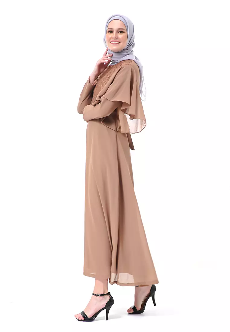 Hilda Dress Panjang Muslimah Wanita Long Sleeve High Quality Premium - Brown