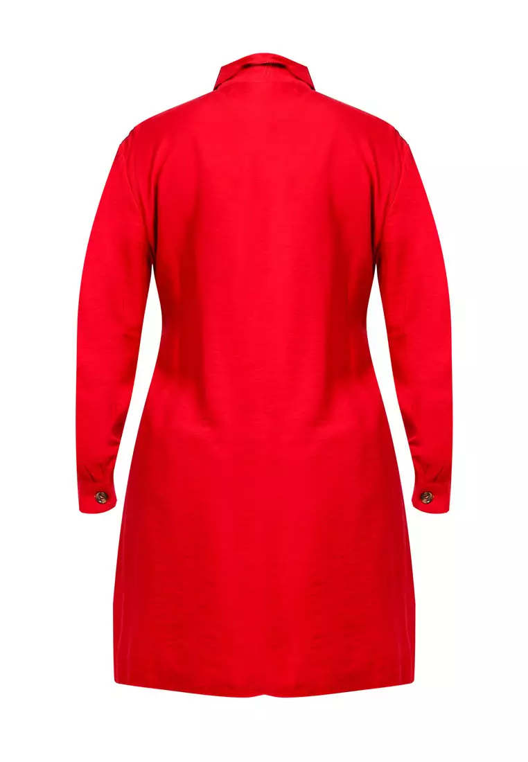 One-Side-Belted Shirt-Collar Poplin Tunic