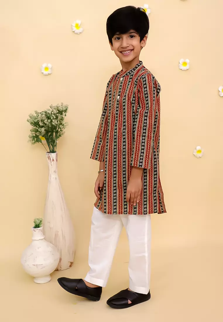 The Mom Store 卡拉姆卡里男童库尔塔套装 - 栗色