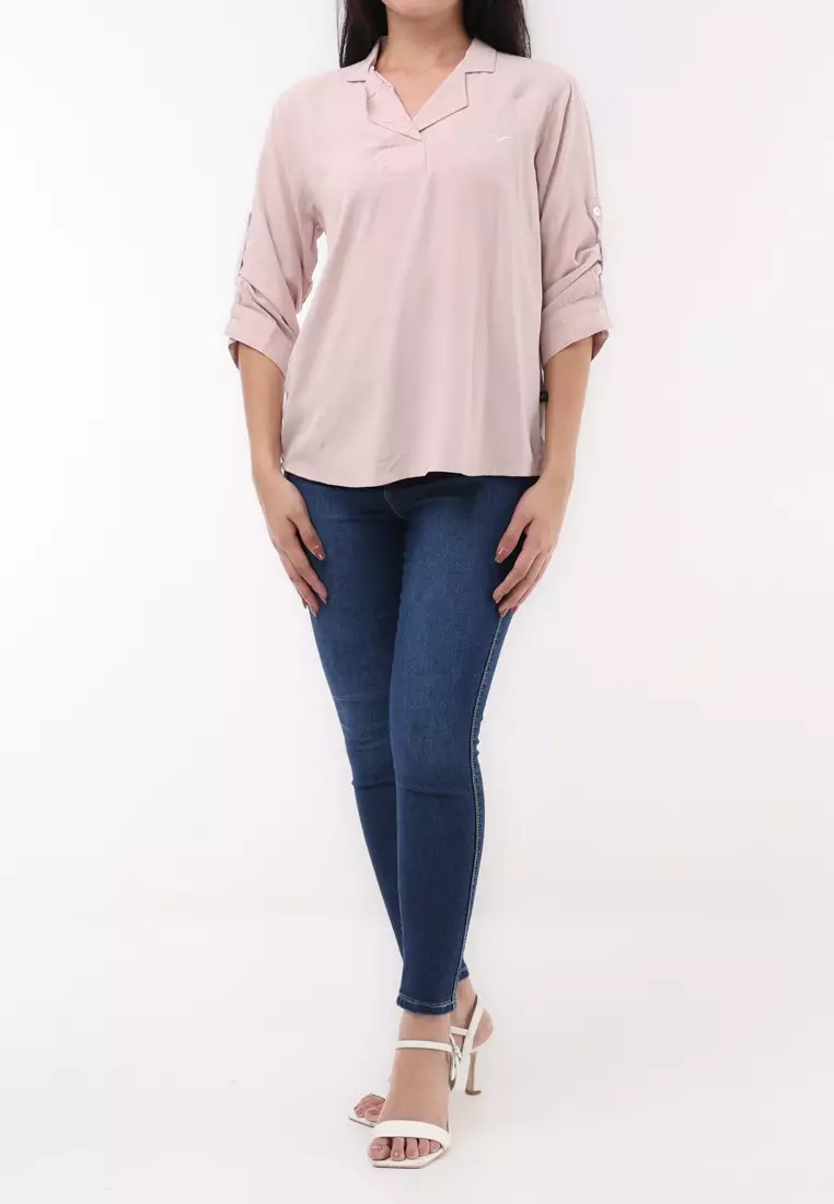 Woven Plain Soft Linen 3/4 Blouse