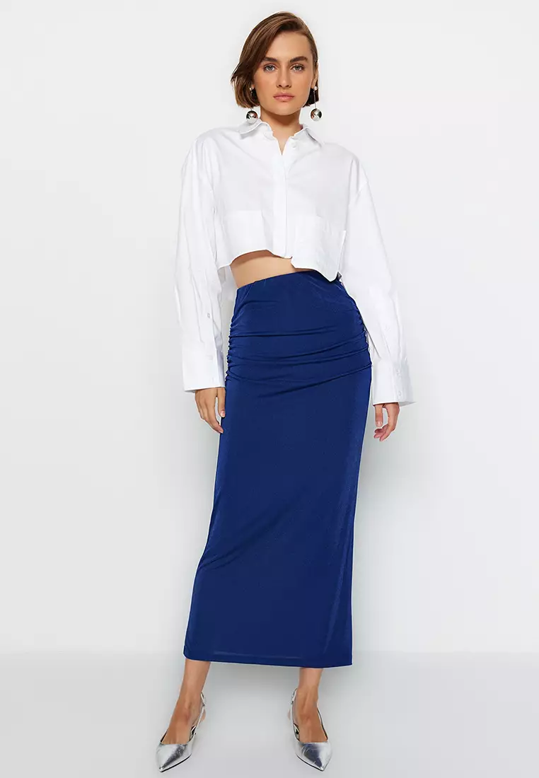 Glossy Finish and Soft Textured Drape Maxi Knitted Skirt