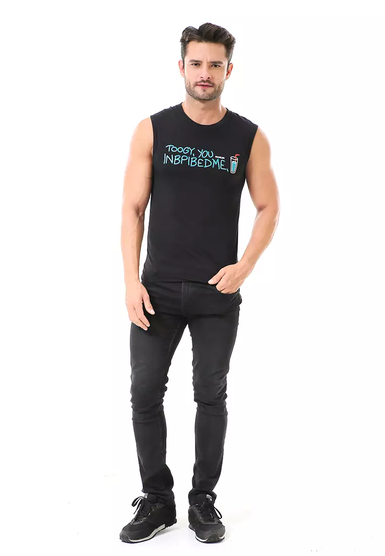 Bobby Atasan Kasual Pria Singlet Motif Toogy You Sleeveless Tshirt Material Cotton ORIGINAL - Black