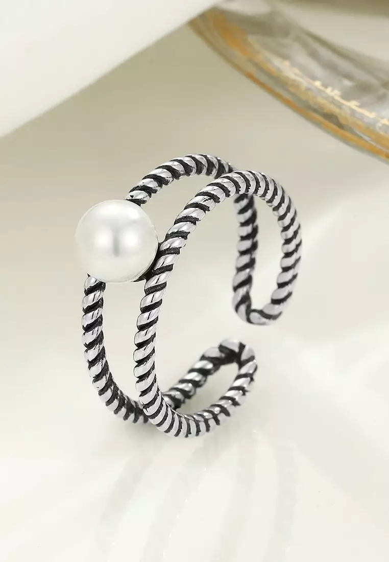 LDR24009 S925 Silver Pearl Ring