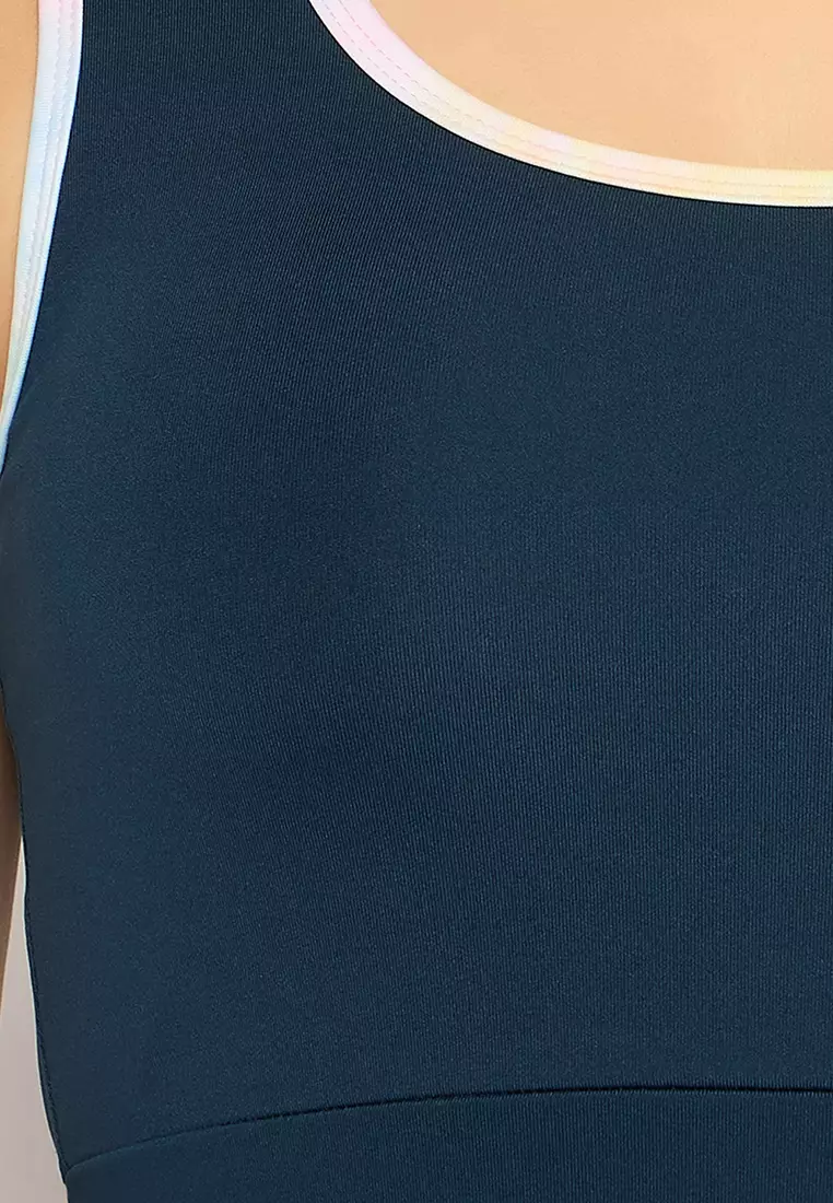 Clovia Medium Impact Sports Bra in Teal Blue with Removable Cups