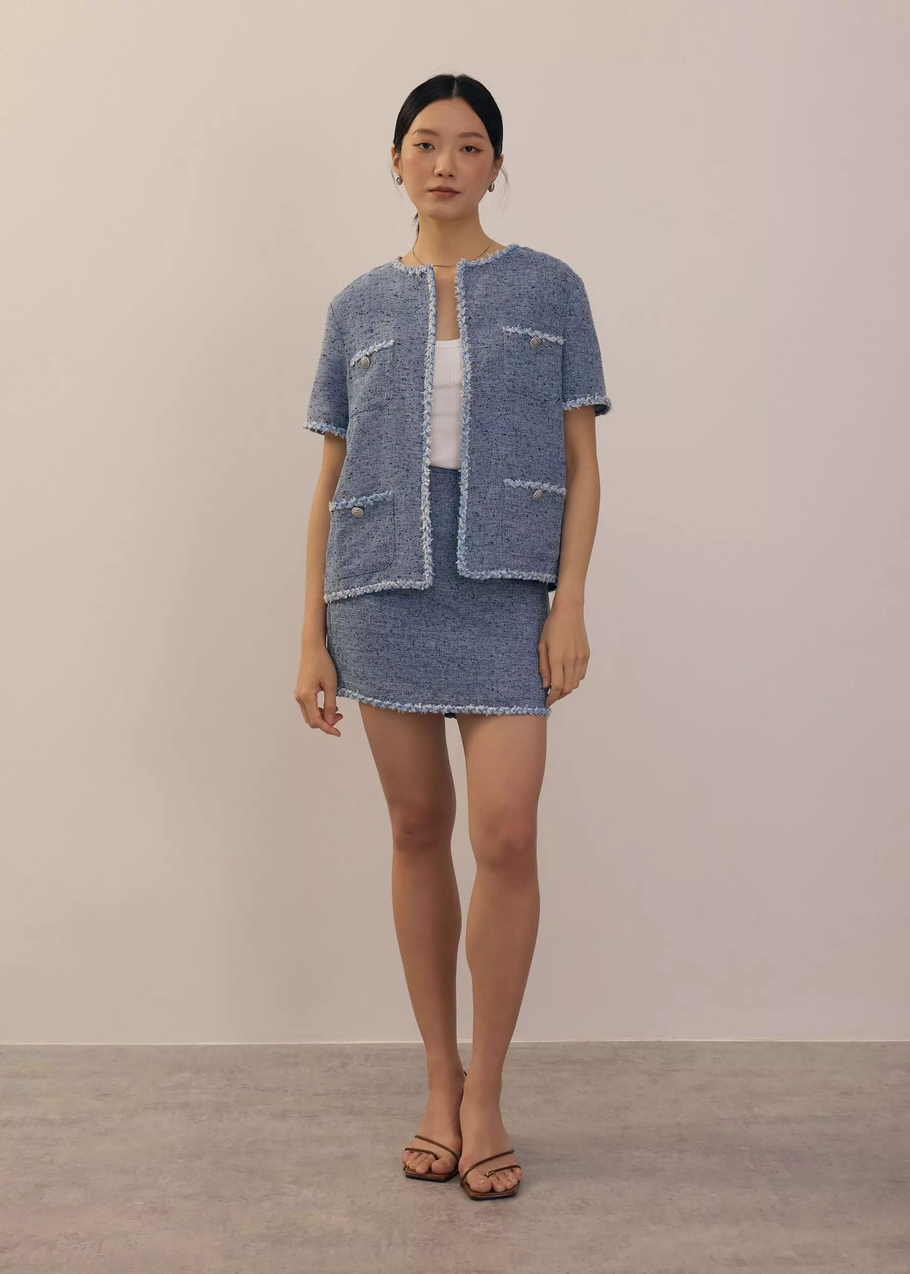 Rok Wanita - Elastic Tweed A-Line Mini Skirt