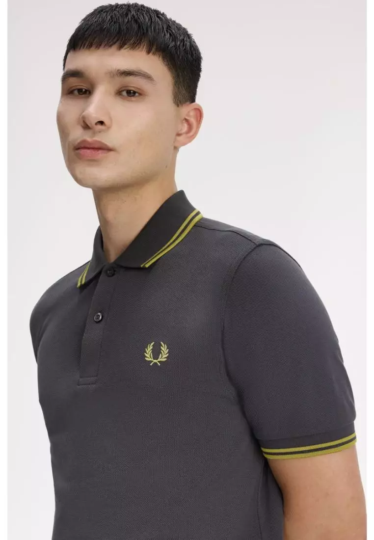 Fred Perry M3600 Twin Tipped Fred Perry Shirt (Anchor Grey / Tennis Ball Yellow / Tennis Ball Yellow)