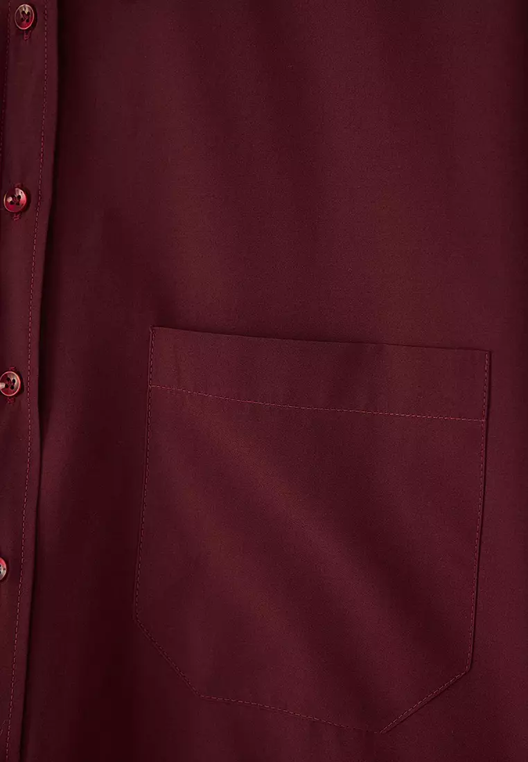 Dark Burgundy Boyfriend Large Size Woven Shirt Tbbss22Go0323