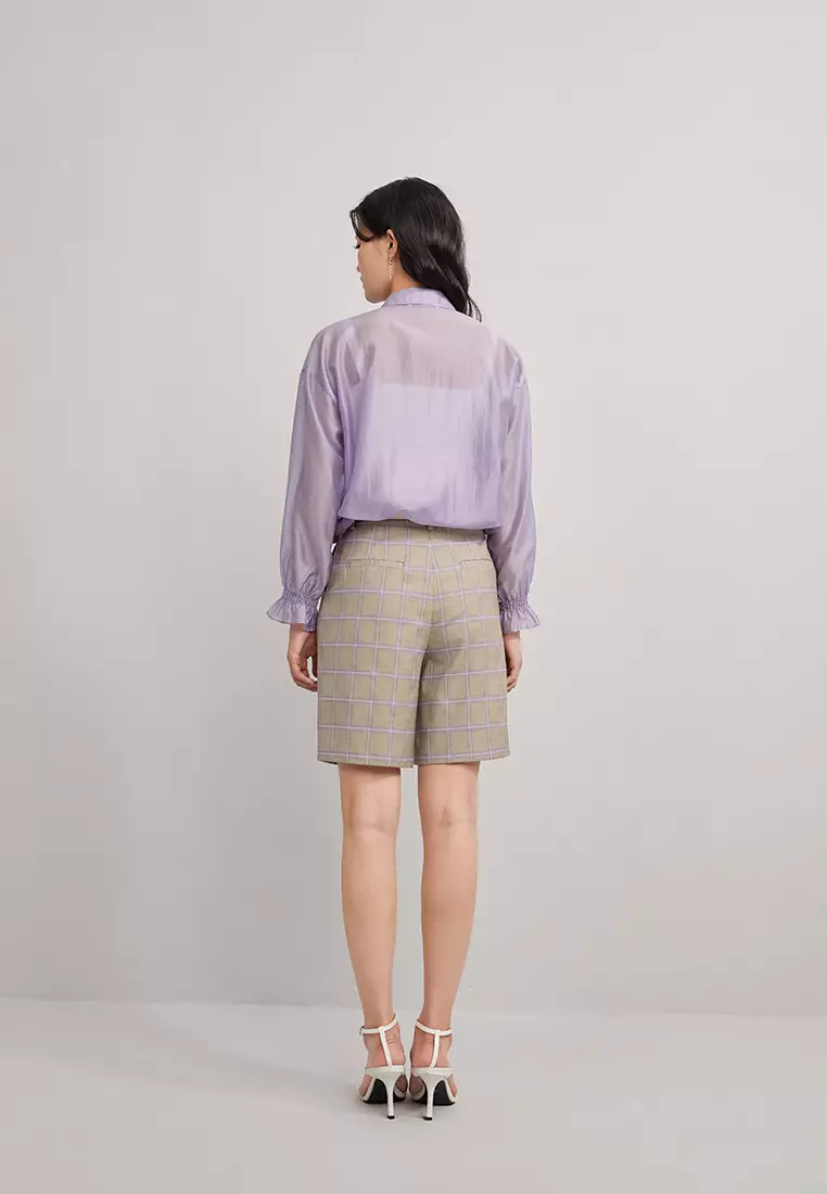 Cropped Button Blouse with Waist Tie