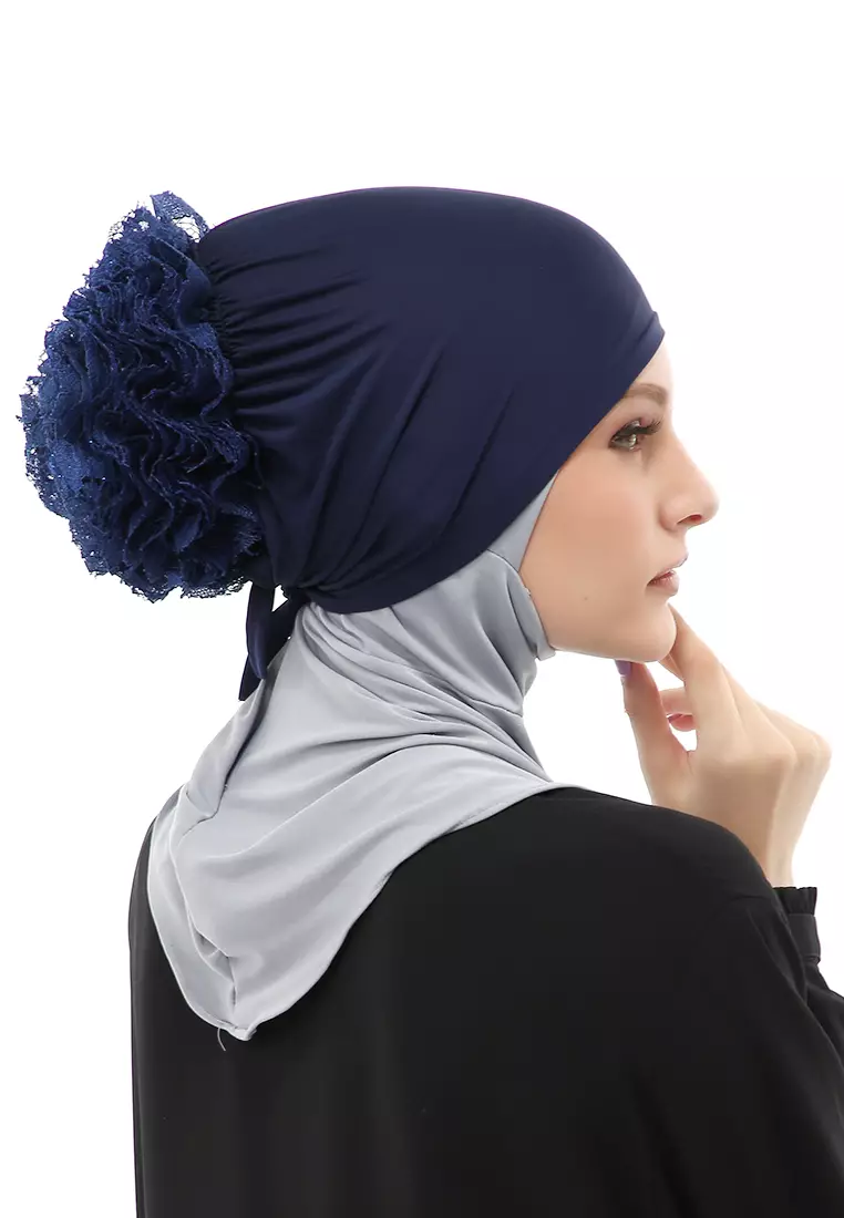 Irna Inner Ciput Muslimah Wanita Motif Polos Relaxed Fit - Navy