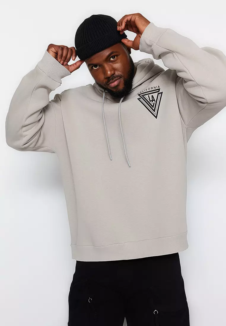 Buy Trendyol Men s Gray Plus Size Oversize College Printed