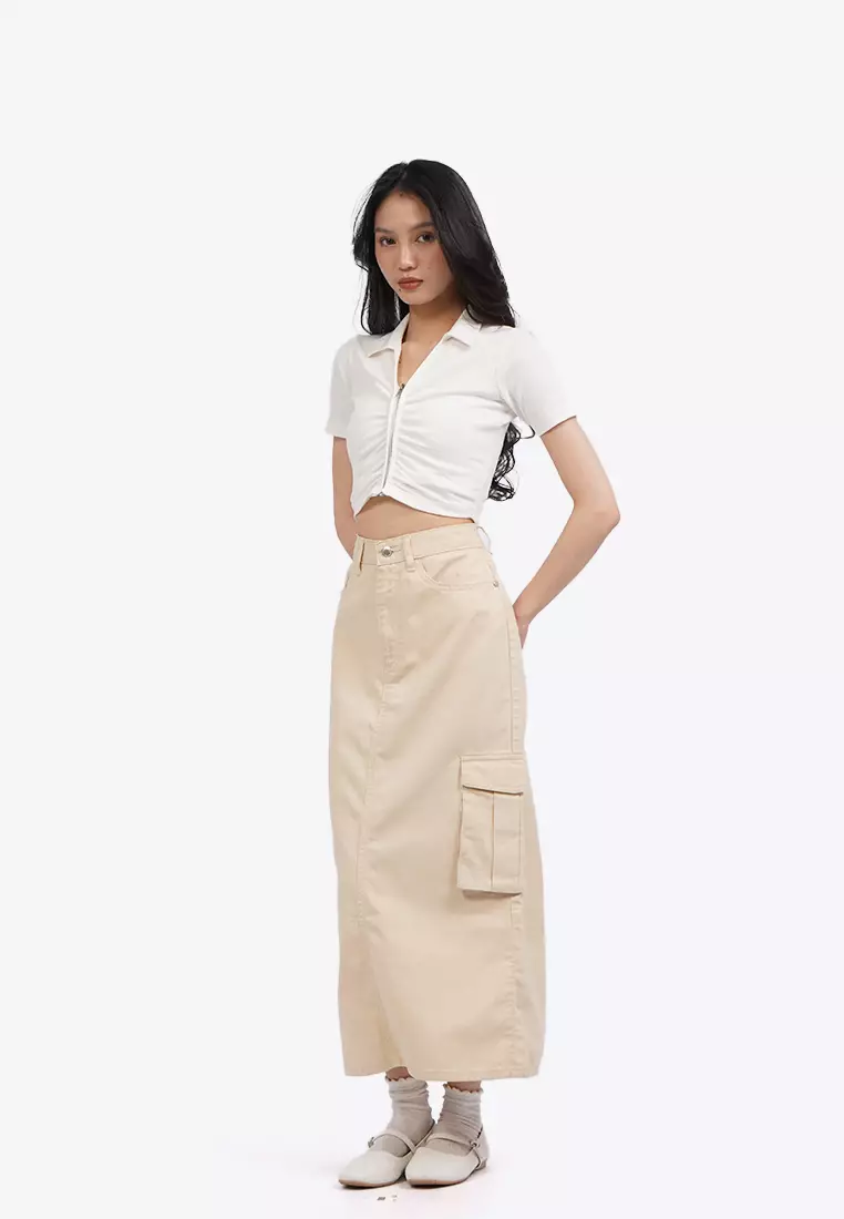 Ruched Front Polo Crop Top