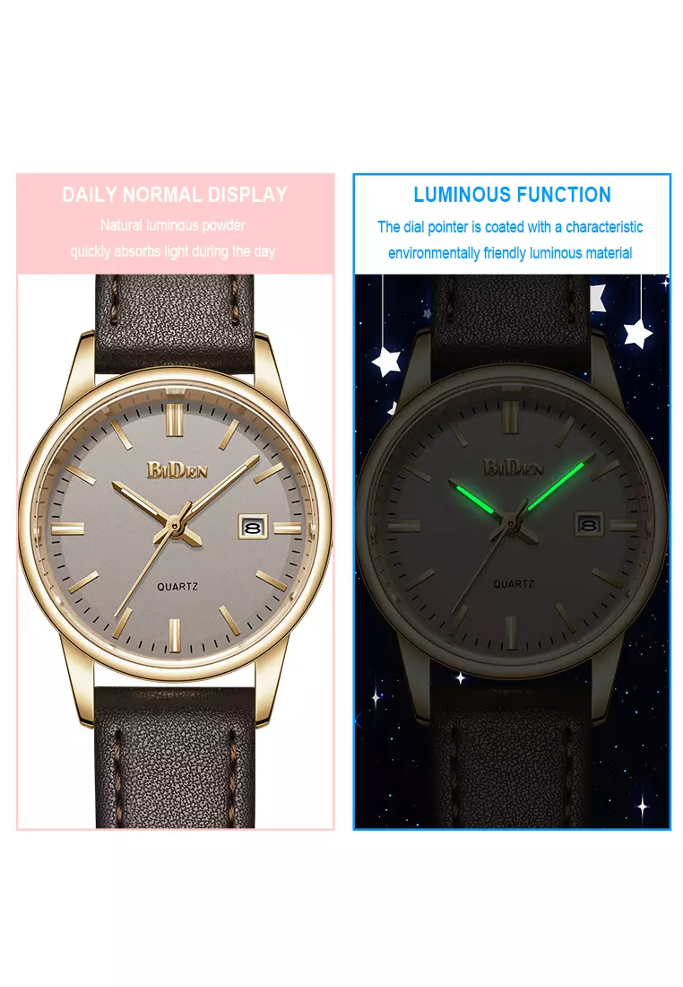 Jam Tangan Wanita Original Anggun Kalender Tali Kulit Anti Air Jam Tangan Cewek