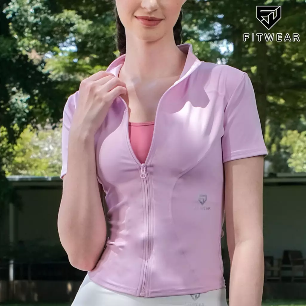 Fitwear Jaket Olahraga Padel Tenis Wanita NAOMI SLIMFIT SHORTSLEEVE - SOFT PINK