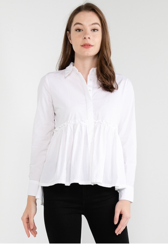ONLY white Lea Long Sleeves A-Line Peplum Shirt 2FADEAAF290CA0GS_1