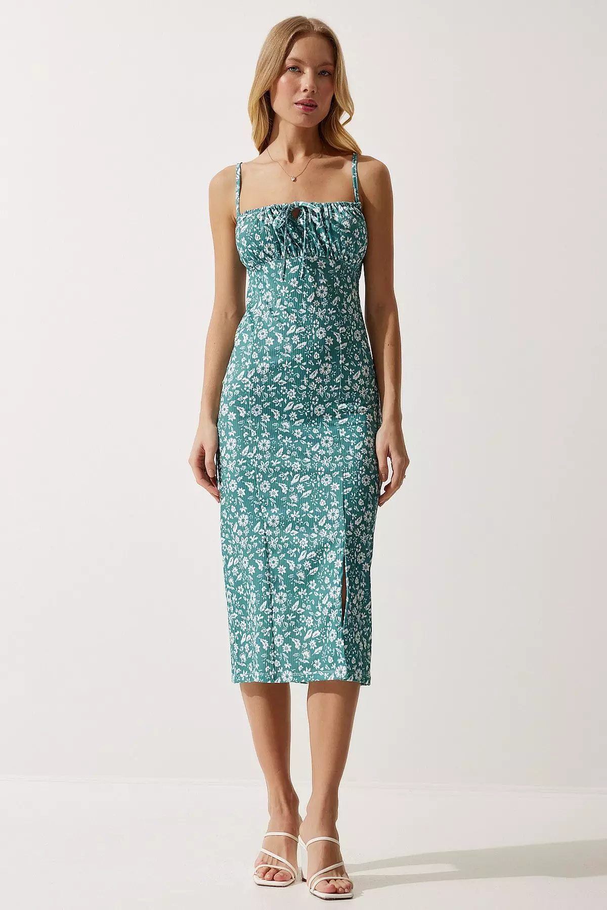 Pattern Slit Midi Dress