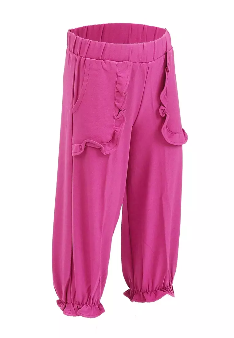 Yocelyn Celana Panjang Anak Perempuan Variasi Saku Pants Kids Daily Motif Polos Material Crepe ORIGINAL - Fuschia