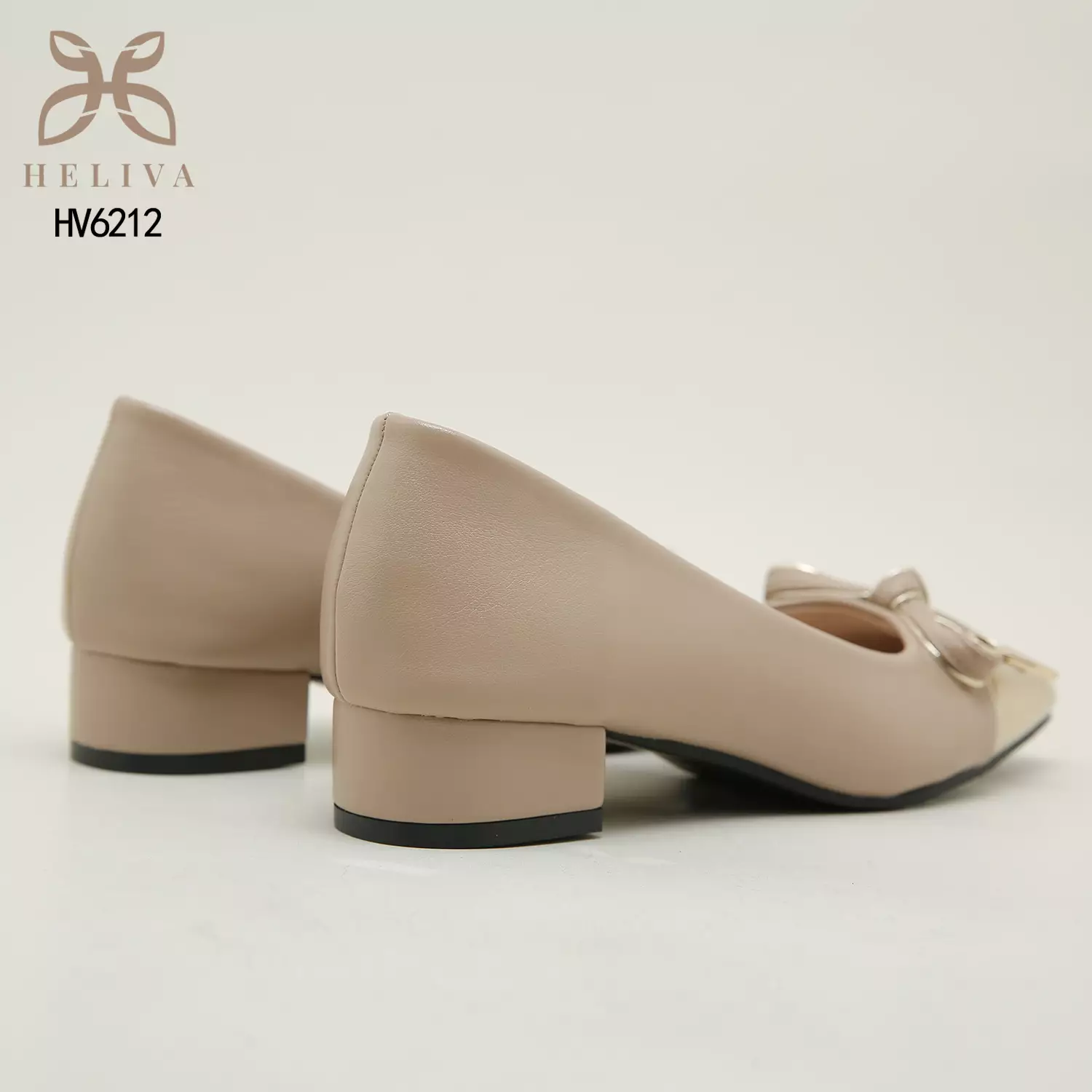 Heliva Sunny Heels Two Tone Glossy Office Lady Looks Square Toe