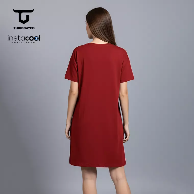 Dress Bahan Kaos Wanita "half face" maroon LTH24