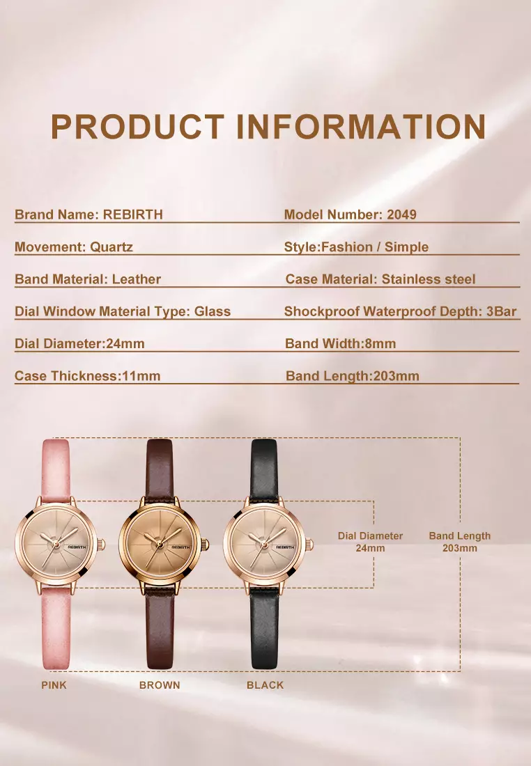 Jam Tangan Wanita Gaya Korea yang Elegan Tali Kulit Anti Air Jam Tangan Cewek Merah Jambu