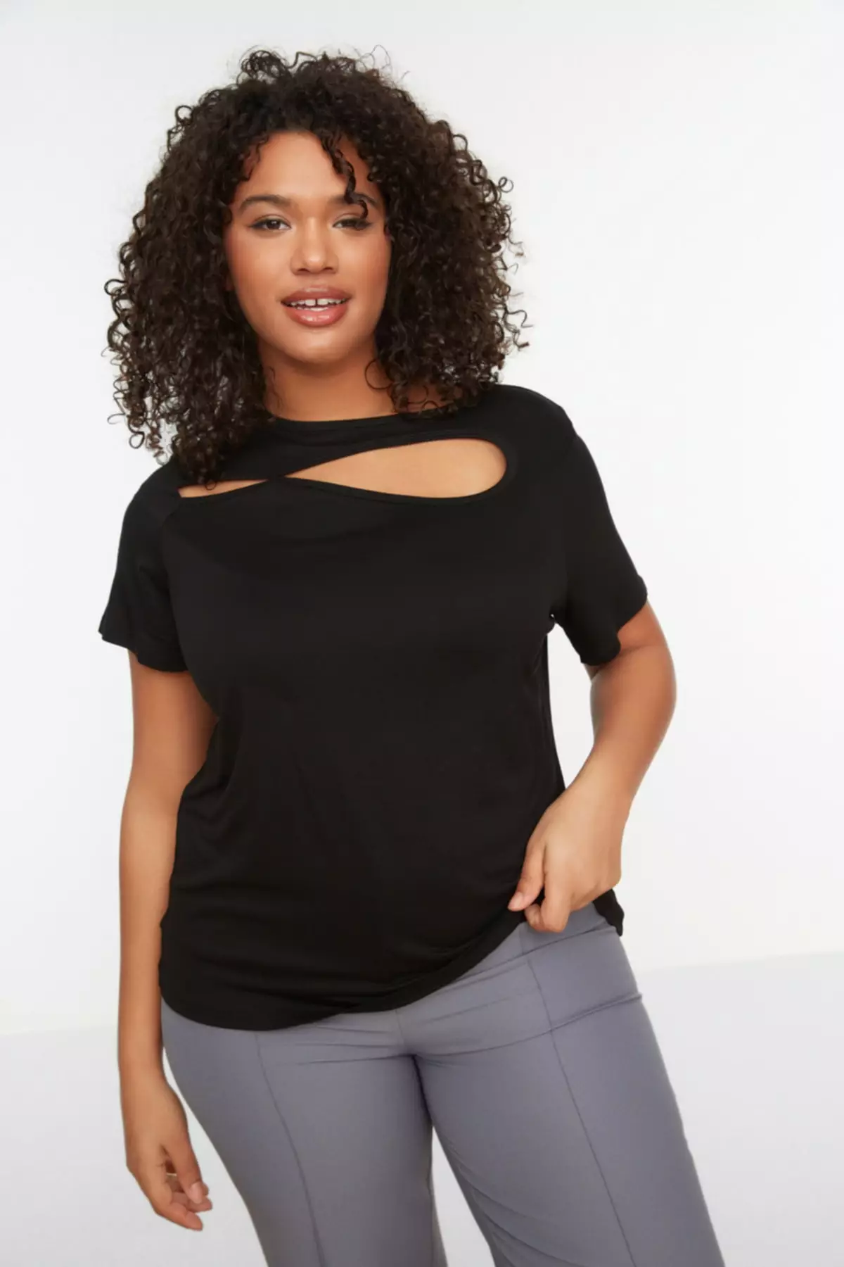 Blusa asimmetrica, con applicazione sulla spalla, SPG Woman, taglie curvy  Colore Blu Taglia 2XL(54-56)