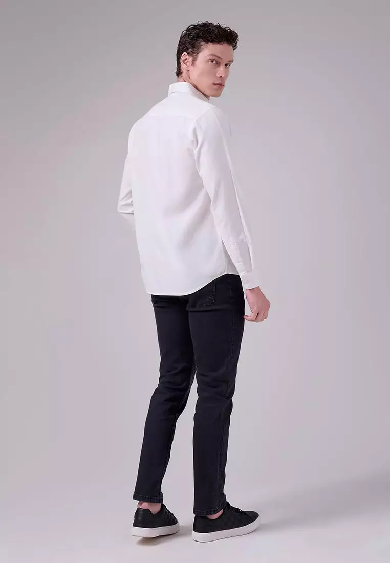 MANZONE X Merry Riana - Kemeja Lengan Panjang Pria Crown Modern Fit - White Warna White