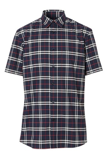 Burberry blue Burberry Small Scale Check Stretch Shirt in Navy 2499BAA33883C6GS_1