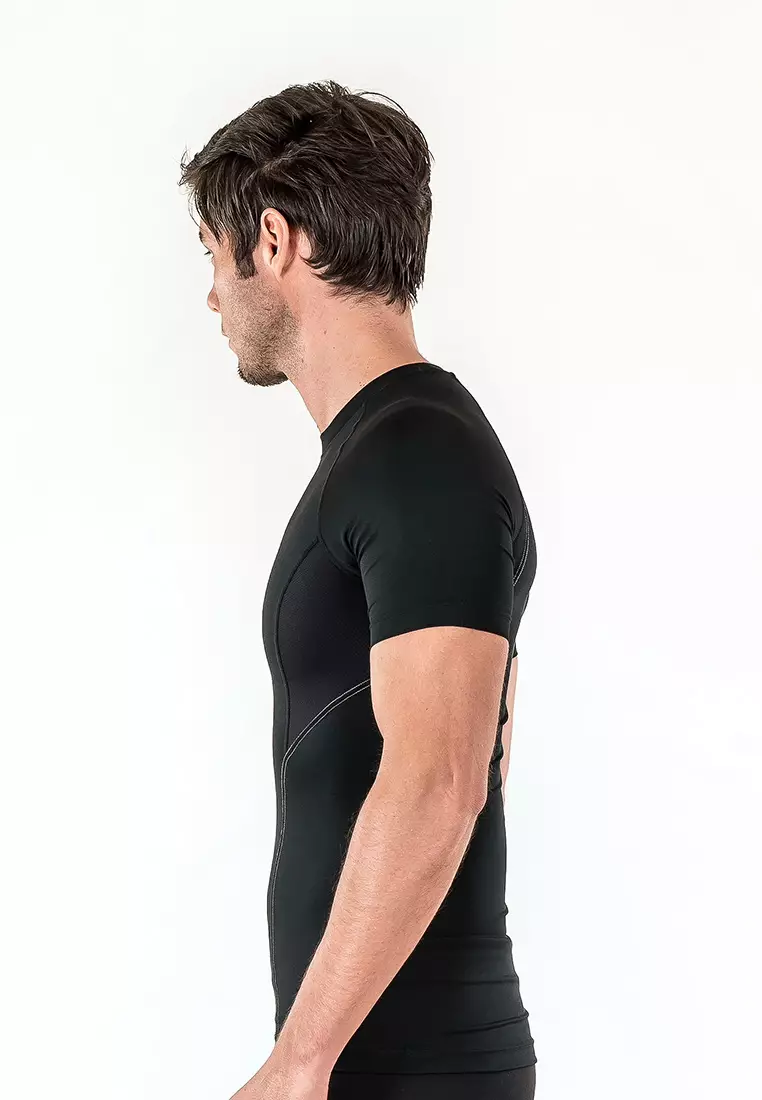 Amnig Men Diligent Compression Short Sleeve Top (Black/White)